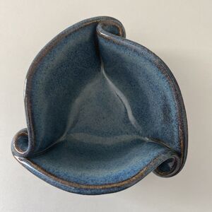 Hilborn Pottery Twist Dip Dish Blue/Brown Flecked Glaze Made in Canada